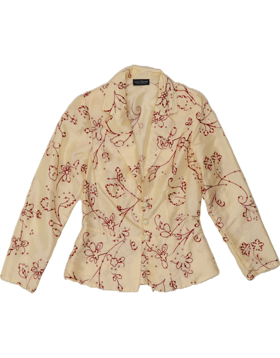 YOUR SIXTH SENSE Womens Blazer Jacket UK 10 Small Off White Floral Vintage Your Sixth Sense and Second-Hand Your Sixth Sense from Messina Hembry 