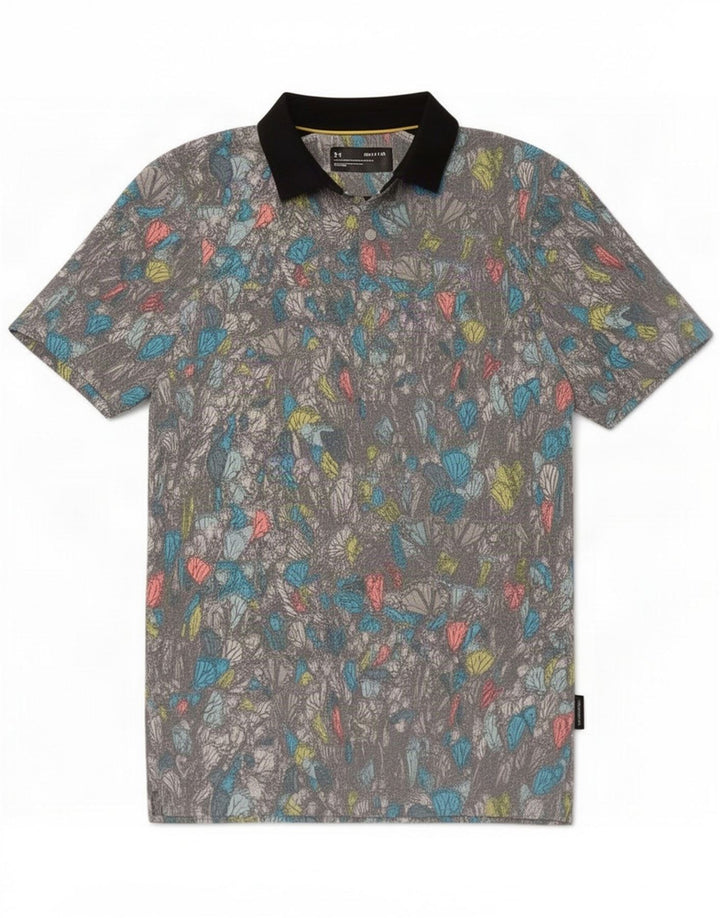 Under Armor Abstract Pattern Rugby Polo Shirt Small Grey Polyester