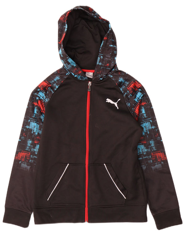 Puma Boys Zip Hoodie πουλόβερ 14-15 ετών Μεγάλο μαύρο γεωμετρικό πολυεστέρα