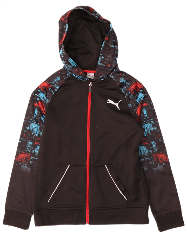 Puma Boys Zip Hoodie πουλόβερ 14-15 ετών Μεγάλο μαύρο γεωμετρικό πολυεστέρα