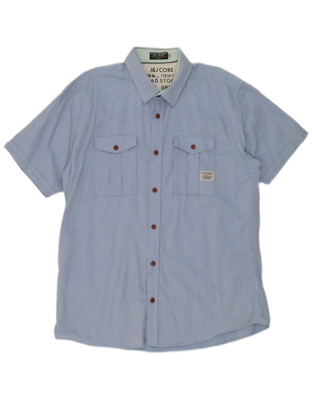 JACK & JONES Mens Short Sleeve Shirt 2XL Blue Cotton