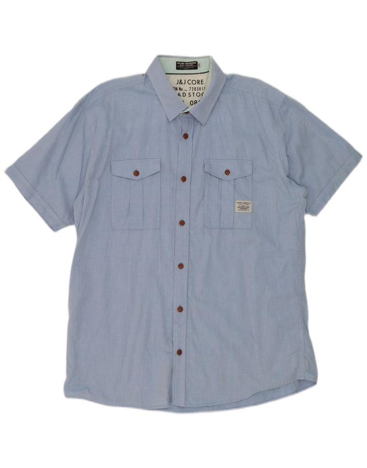 JACK & JONES Mens Short Sleeve Shirt 2XL Blue Cotton