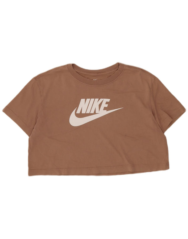 Γυναικείο μπλουζάκι Nike Crop γραφικό τοπ UK 14 μεσαίο βαμβακερό μπεζ
