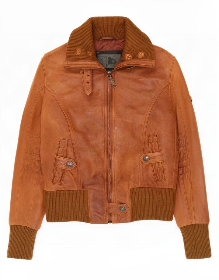 Americanino Γυναικείο Bomber Δερμάτινο Μπουφάν UK 14 Medium Brown