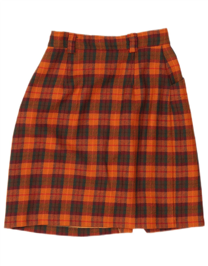 Vintage Γυναικεία Wrap Φούστα IT 42 Medium W28 Orange Check Wool