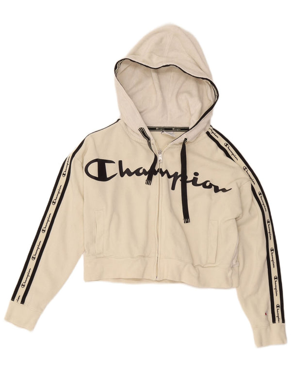 Champion Womens Graphic Crop Zip Hoodie πουλόβερ UK 14 Medium White