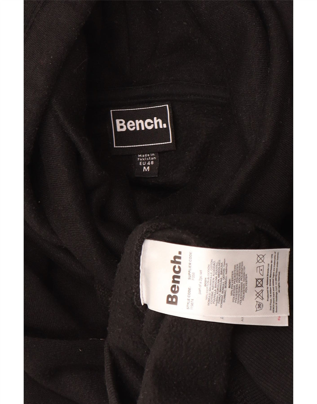 BENCH Mens Graphic Hoodie Jumper Medium Black Cotton Vintage Bench and Second-Hand Bench from Messina Hembry 