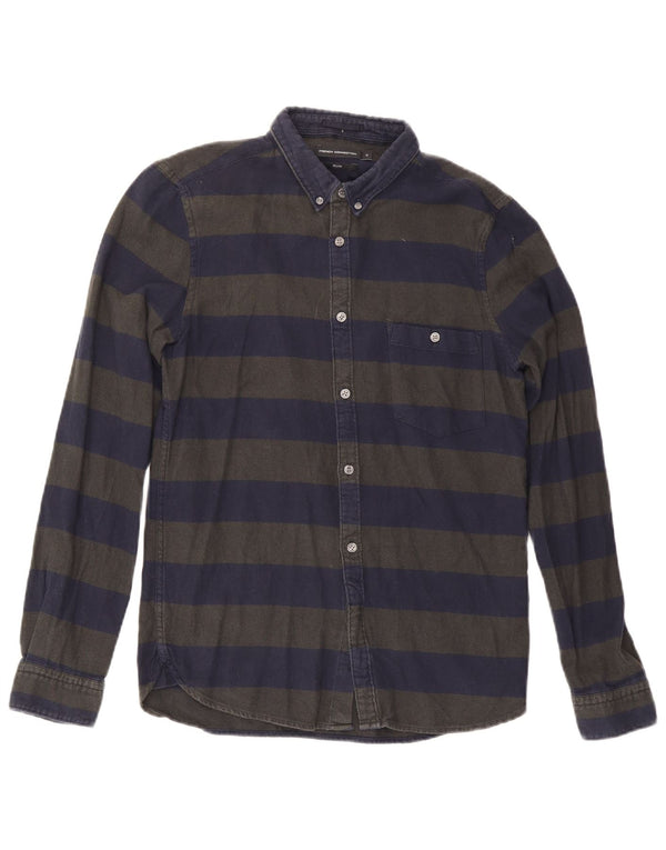 French Connection Ανδρικό Slim Flannel Πουκάμισο Μικρό Navy Blue ριγέ βαμβακερό