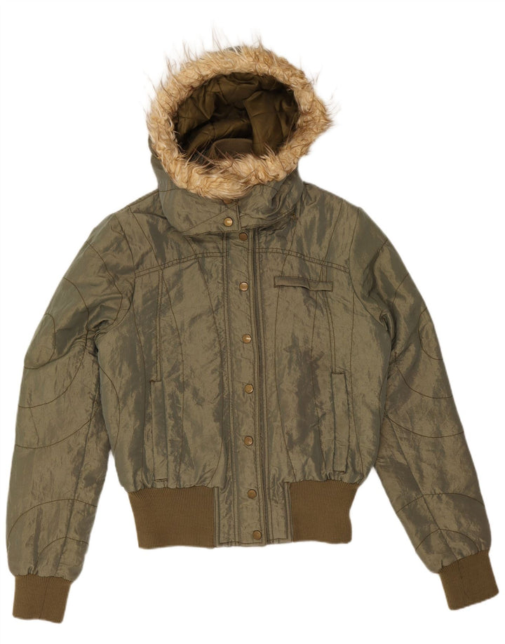 Calliope γυναικείο μπουφάν με κουκούλα UK 16 Large Khaki Nylon