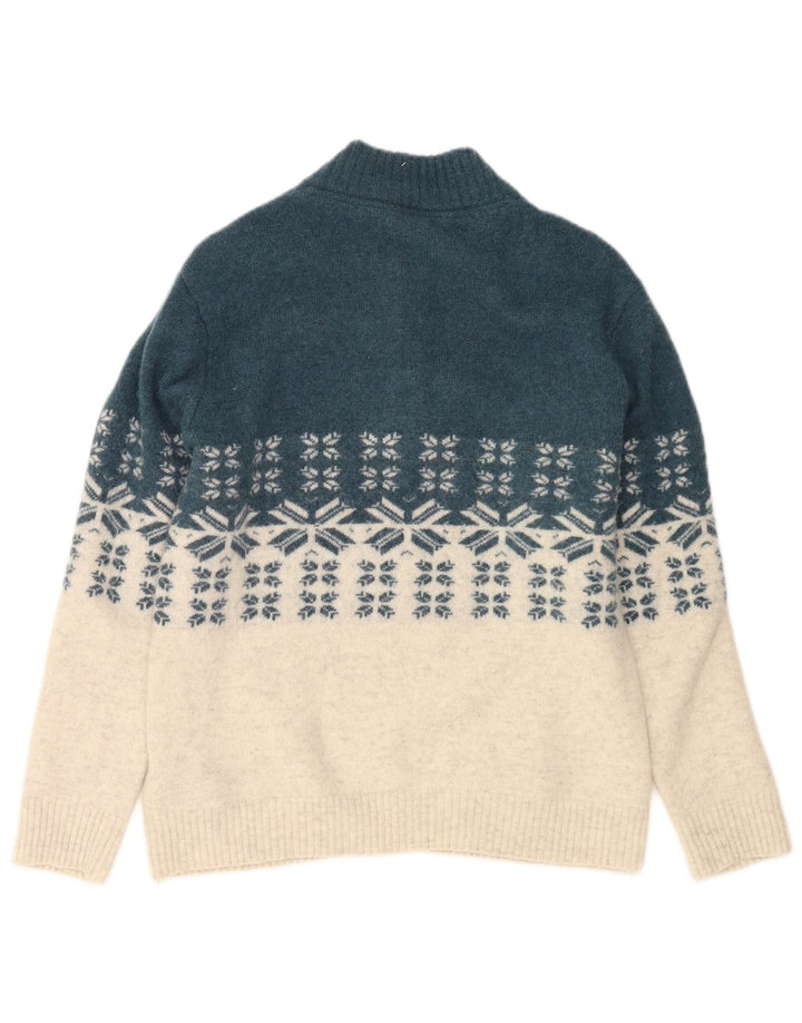 CREW CLOTHING Ανδρικό πουλόβερ με λαιμό με κουμπιά Large Blue Fair Isle