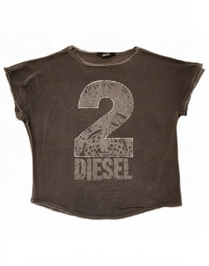 Diesel γυναικείο υπερμεγέθη γραφικό T-shirt Top 10 Small Grey Rayon