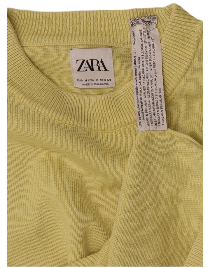Ανδρικό πουλόβερ Zara με λαιμόκοψη, μεσαίο κίτρινο βαμβακερό