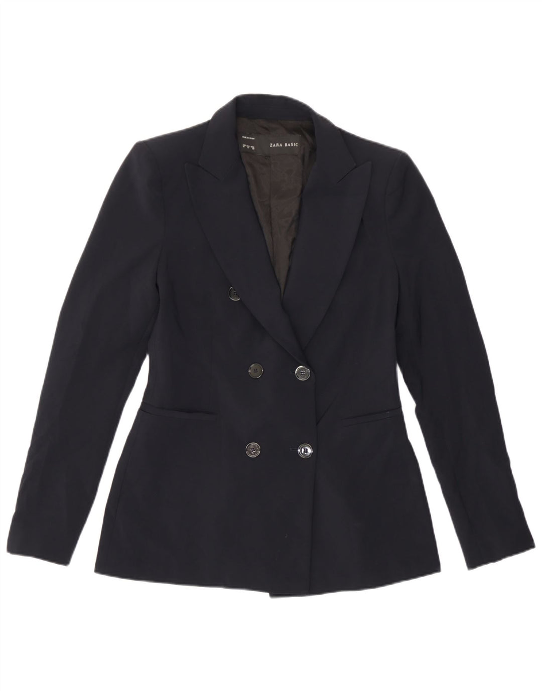 Zara Γυναικείο Μπλέιζερ Διπλό Μπουφάν UK 12 Medium Navy Blue Polyester