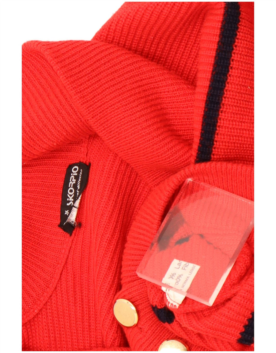 Vintage γυναικείο πουλόβερ ζακέτα UK 16 μεγάλο κόκκινο ριγέ παρθένο μαλλί