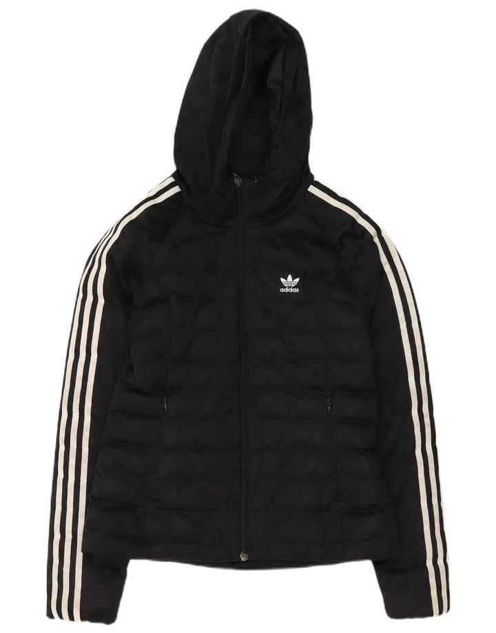 Γυναικείο γυναικείο τζάκετ με κουκούλα Adidas UK 8 μικρό μαύρο πολυεστέρα
