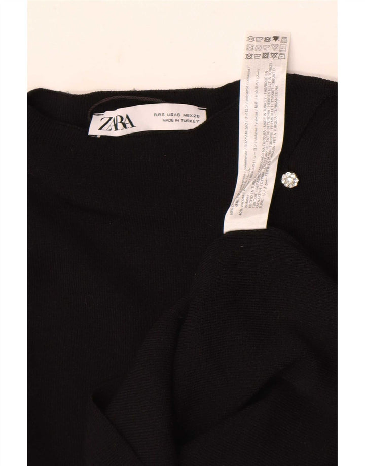 Zara Γυναικείο Crop Top Μακρυμάνικο UK 8 Μικρό Μαύρο Πολυαμίδιο