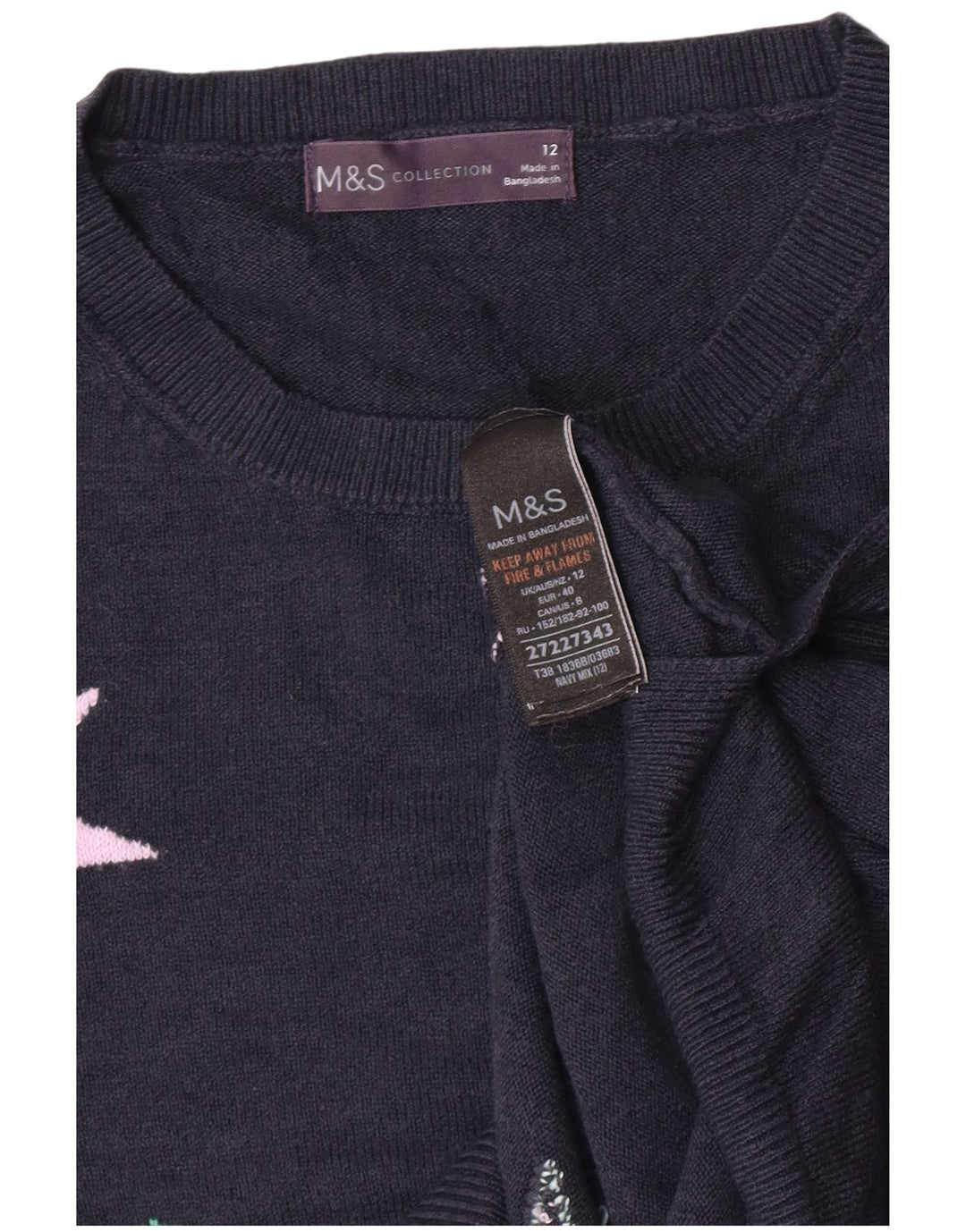 Marks & Spencer Γυναικείο πουλόβερ με λαιμόκοψη UK 12 Medium Navy Blue