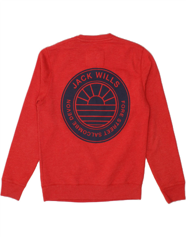 JACK WILLS Mens Graphic Sweatshirt Jumper Medium Red Cotton Vintage Jack Wills and Second-Hand Jack Wills from Messina Hembry 