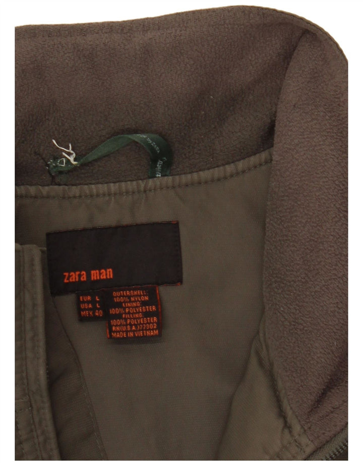 Zara Mens Bomber Jacket UK 40 Large Khaki Nylon