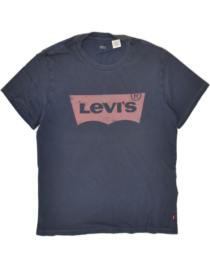 LEVI'S Womens Graphic T-Shirt Top UK 6 XS Navy Blue Cotton | Vintage Levi's | Thrift | Second-Hand Levi's | Used Clothing | Messina Hembry 