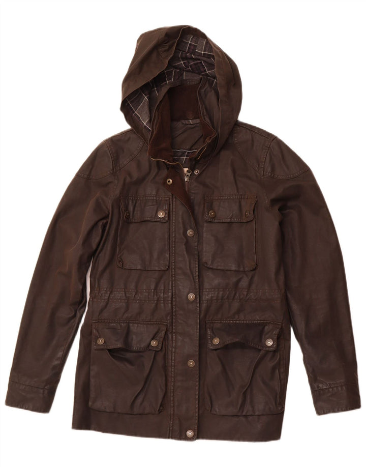 FAT FACE Γυναικείο κερωμένο βαμβακερό μπουφάν με κουκούλα UK 10 Μικρό καφέ βαμβάκι