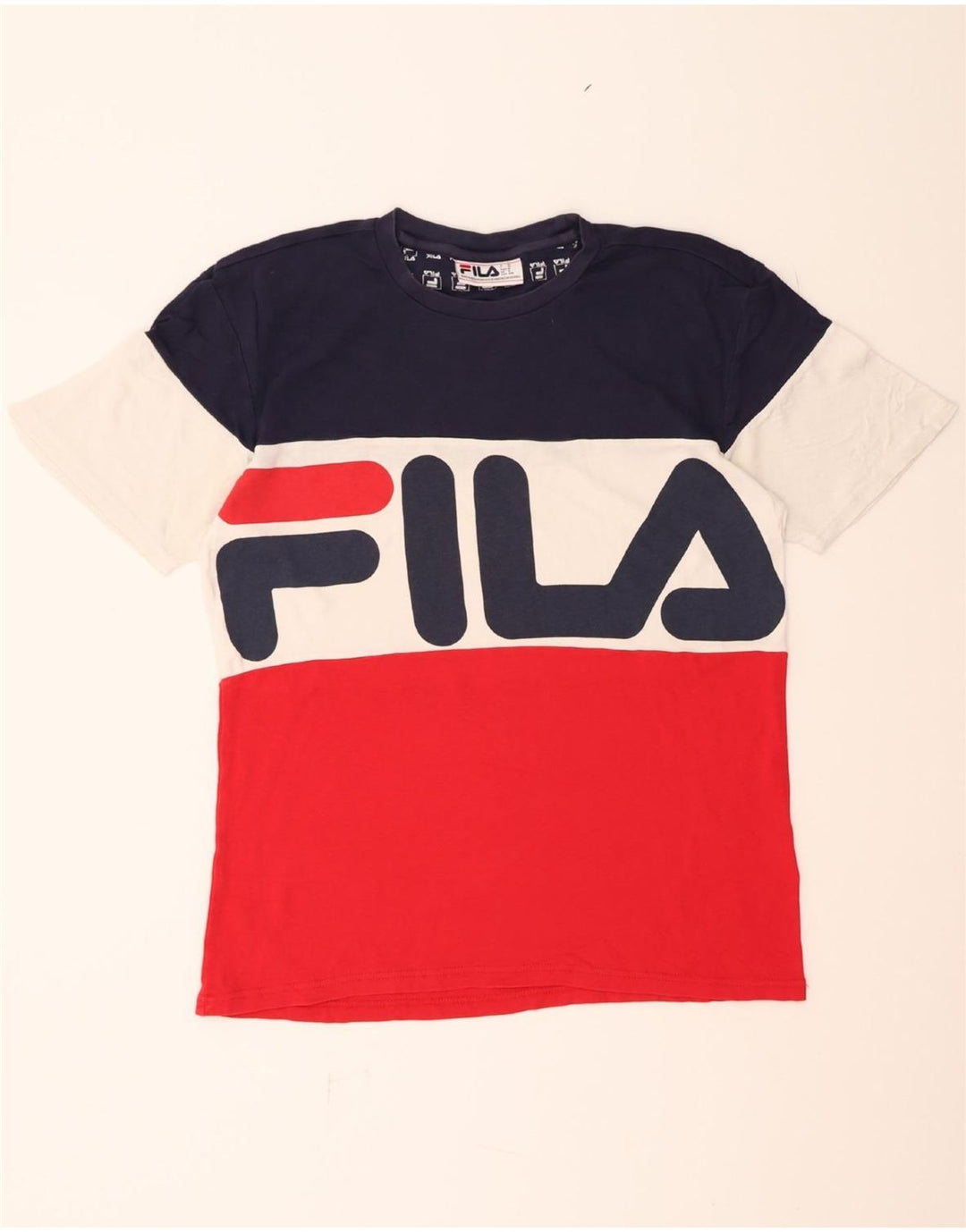 FILA Mens Graphic T-Shirt Top Medium Multicoloured Colourblock Cotton Vintage Fila and Second-Hand Fila from Messina Hembry 