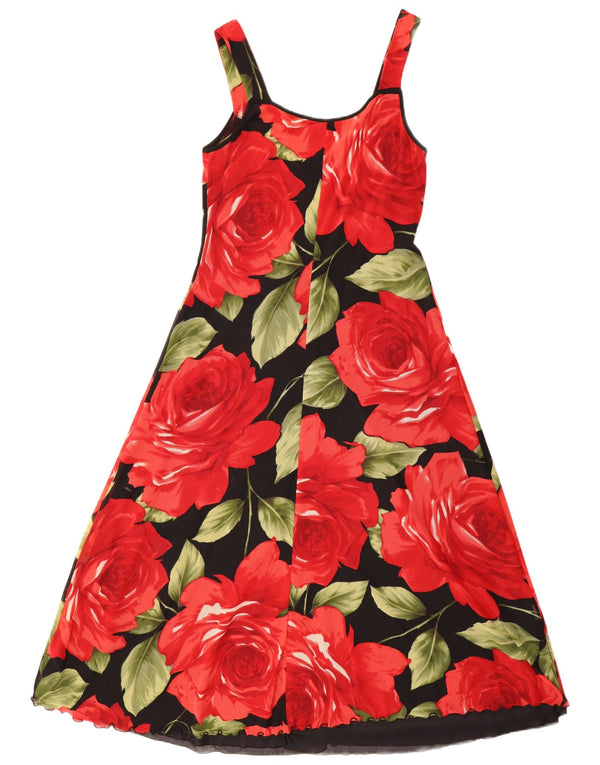 VINTAGE Γυναικείο Αμάνικο Maxi Φόρεμα UK 12 Medium Black Floral Polyamide