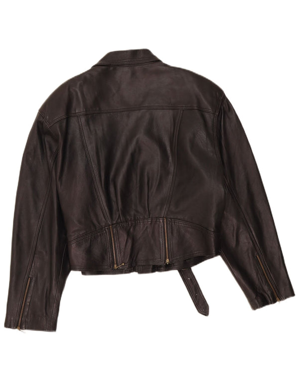 VINTAGE Γυναικείο Δερμάτινο Μπουφάν Biker UK 14 Μεσαίο Μαύρο Δερμάτινο