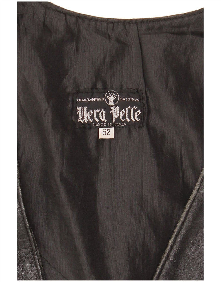 VINTAGE Ανδρικό Δερμάτινο Γιλέκο IT 52 Μεγάλο Δερμάτινο Μαύρο