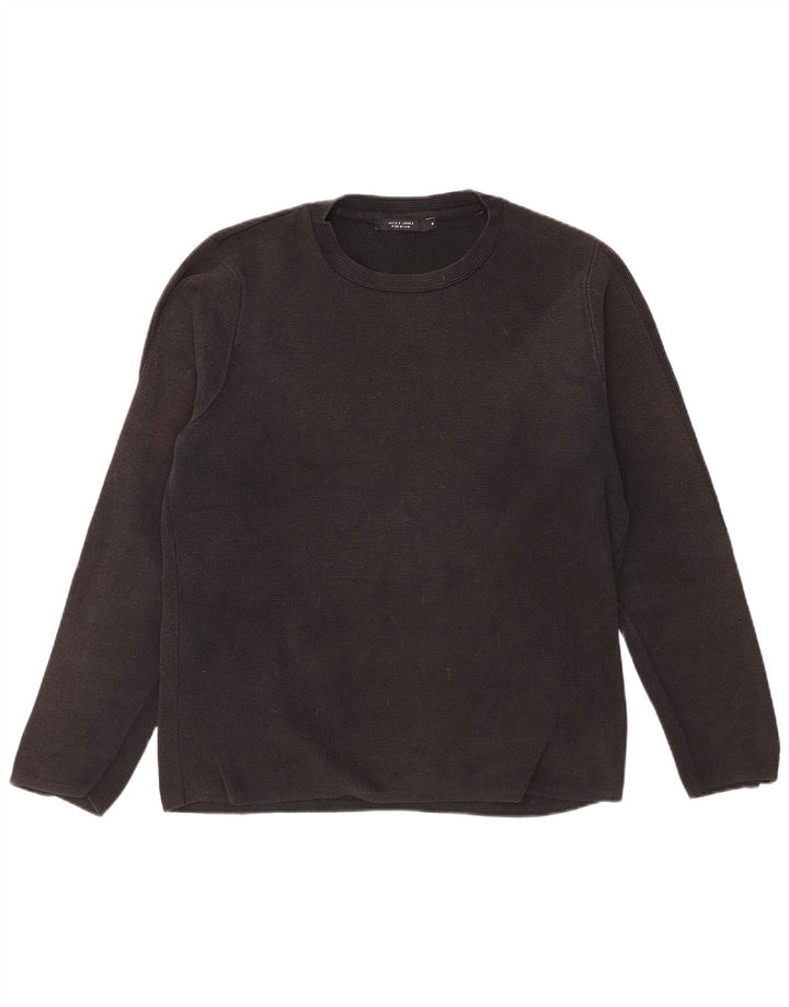 Jack & Jones Ανδρικό πουλόβερ με λαιμόκοψη, μεσαίο μαύρο βαμβακερό
