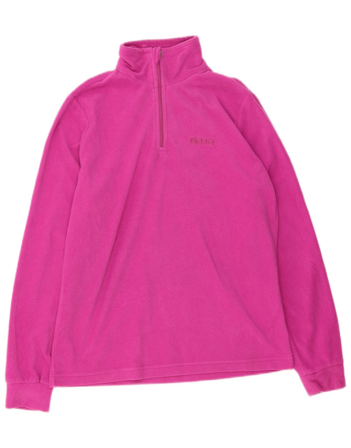 BRUGI Womens Zip Neck Fleece Jumper UK 14 Medium Pink Polyester