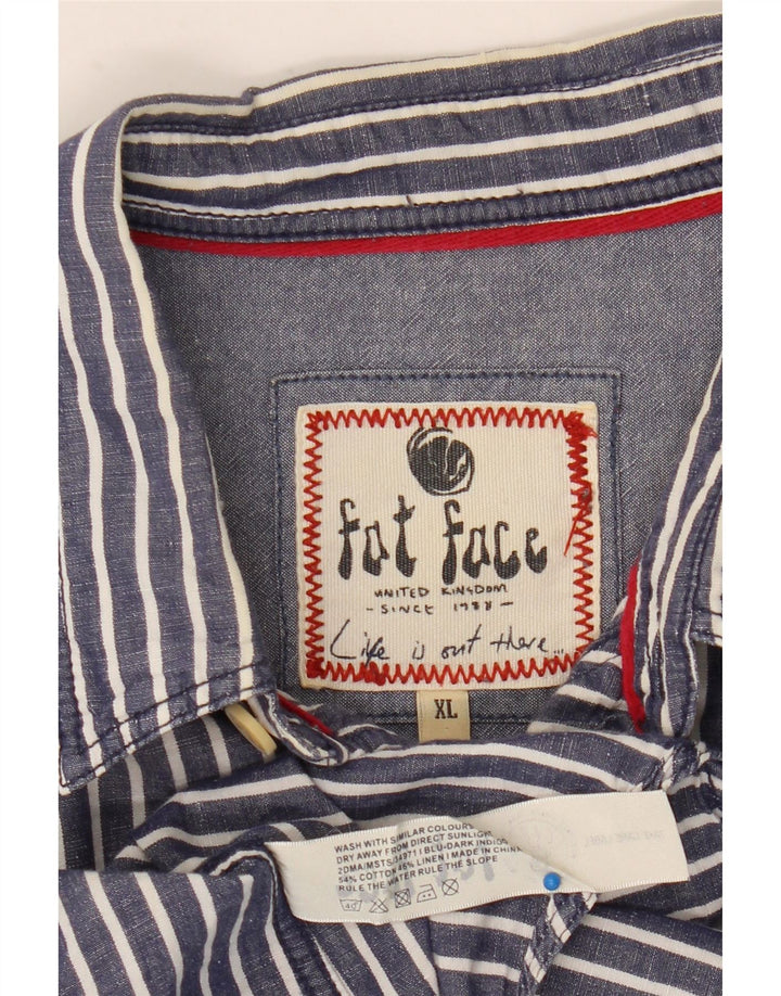 FAT FACE Ανδρικό πουκάμισο XL Navy Blue ριγέ βαμβακερό