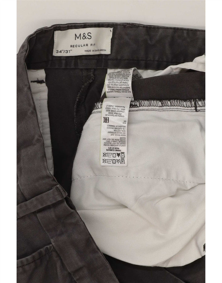 Marks & Spencer Ανδρικό παντελόνι Chino με κανονική εφαρμογή W34 L30 Γκρι βαμβακερό