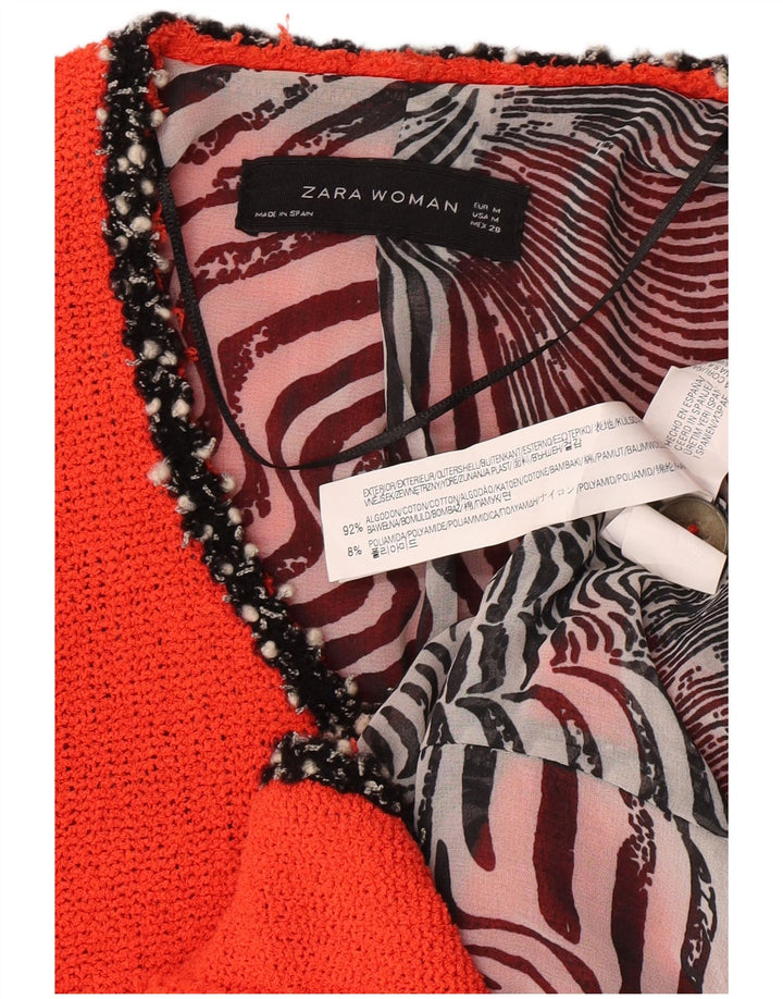 Zara Γυναικείο πλεκτό τζάκετ blazer UK 12 μεσαίο πορτοκαλί βαμβακερό