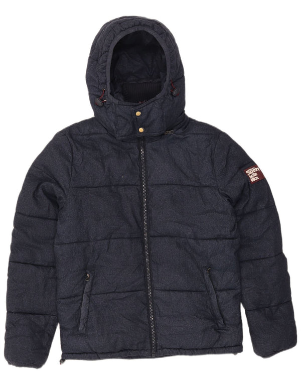 Superdry Mens Hooded Padded Jacket UK 40 Large Navy Blue Polyester