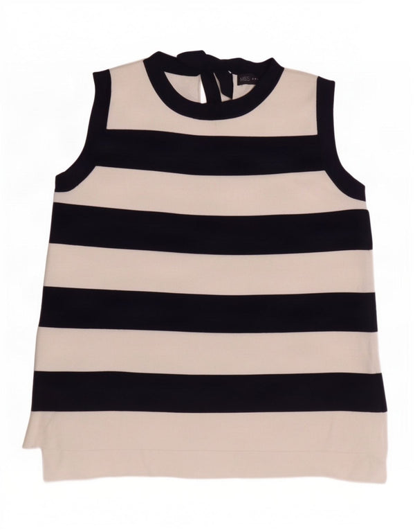 Marks & Spencer Γυναικείο φανελάκι UK 12 Medium Navy Blue ριγέ πολυαμίδιο