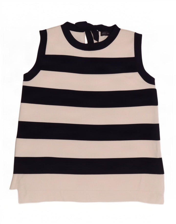 Marks & Spencer Γυναικείο φανελάκι UK 12 Medium Navy Blue ριγέ πολυαμίδιο