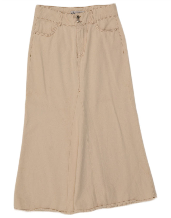 Zara Γυναικεία Midi Φούστα Medium W29 Beige Βαμβακερή