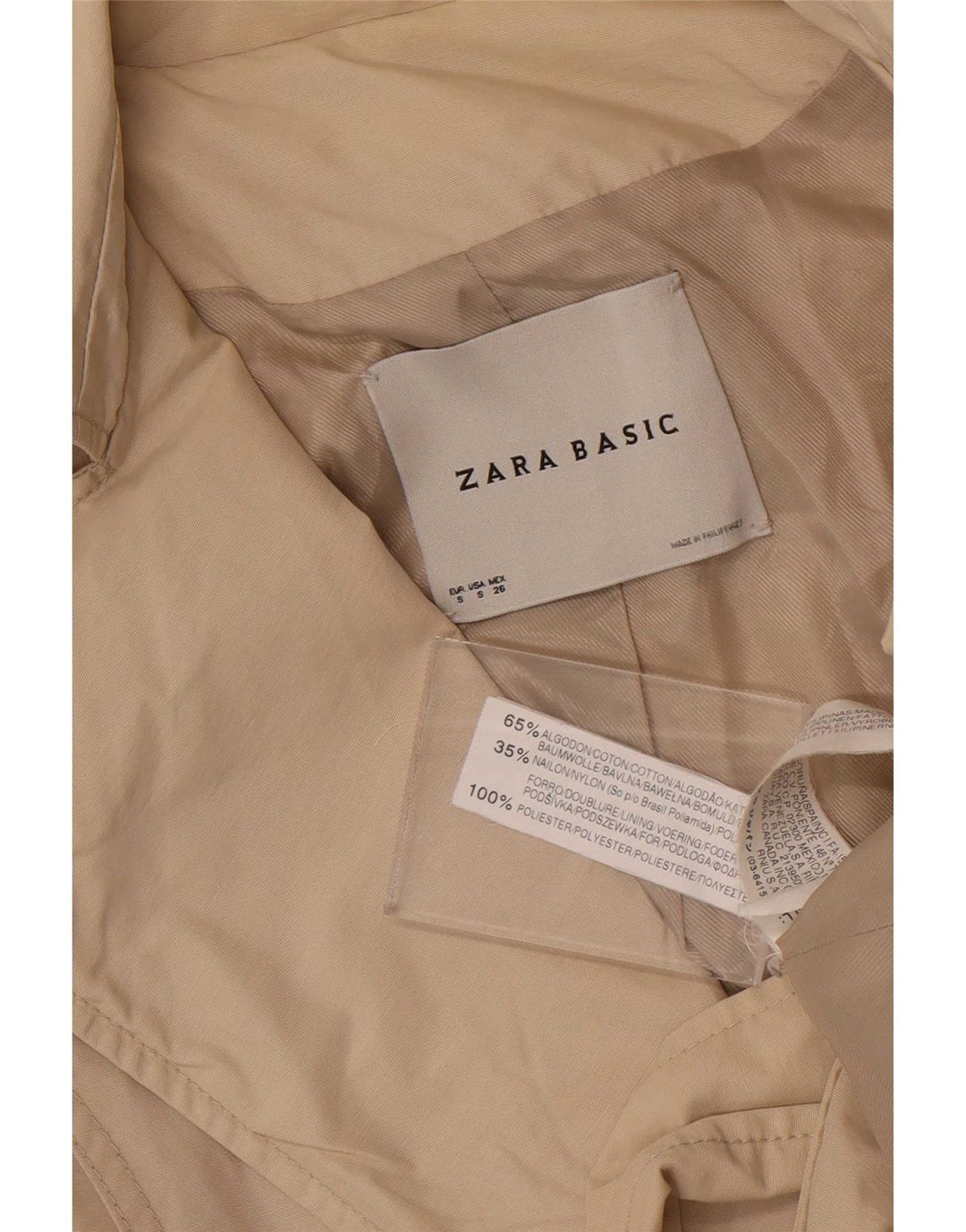 Zara Γυναικεία Κοντή καμπαρντίνα UK 10 Small Beige βαμβακερό