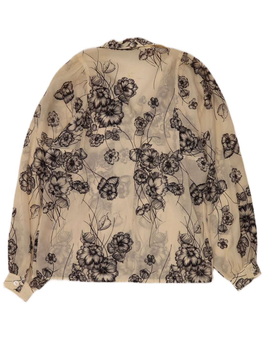 VINTAGE Γυναικεία See Through Μπλούζα UK 12 Medium Off White Floral