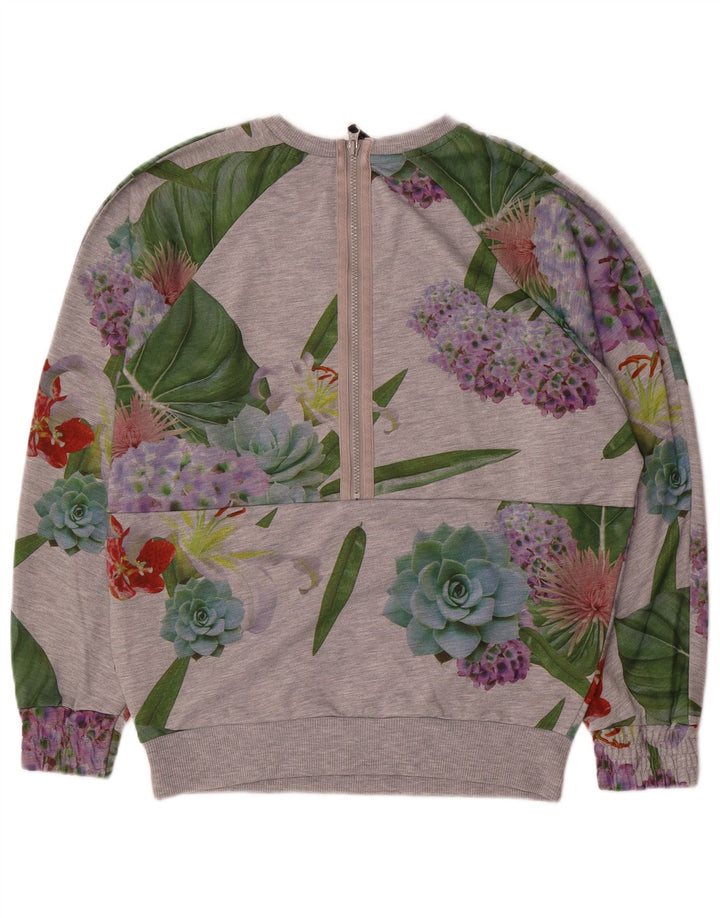 Γυναικείο γραφικό υπερμεγέθη φούτερ Adidas UK 12 Medium Grey Floral