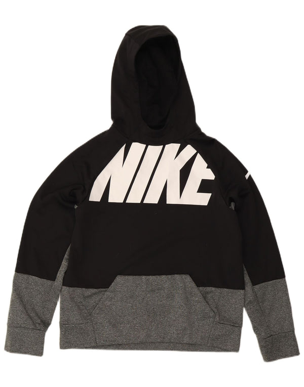 Nike Boys Dri Fit Graphic Hoodie Jumper 13-14 Years XL Black Colourblock