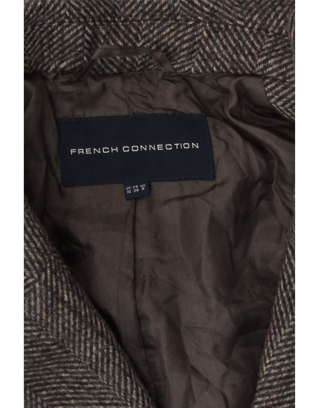 French Connection Γυναικείο παλτό με διπλό στήθος UK 10 Small Brown Ψαροκόκκαλο