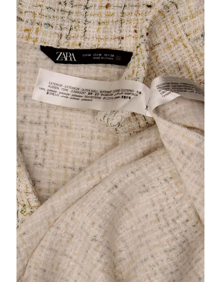 Zara γυναικείο αμάνικο μπλουζάκι πόλο UK 14 Medium Off White Flecked Polyester