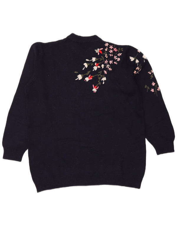 ALTA MODA Womens Crew Neck Jumper Sweater UK 16 Large Navy Blue Floral