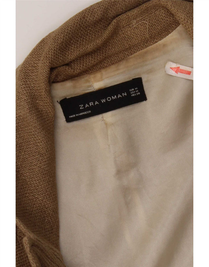 Zara Γυναικείο Longline Σακάκι Blazer με διπλό στήθος UK 14 Medium Brown Λινό