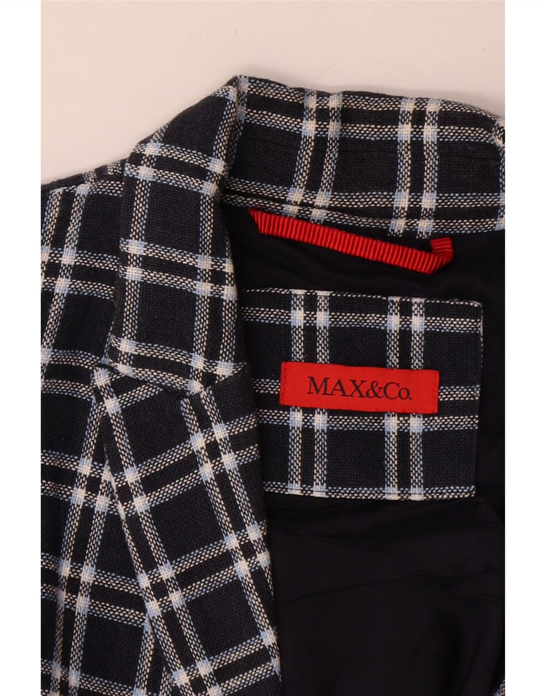 Max & Co. Γυναικείο σακάκι σακάκι 1 κουμπιού UK 12 μεσαίο μπλε ναυτικό καρό βαμβακερό