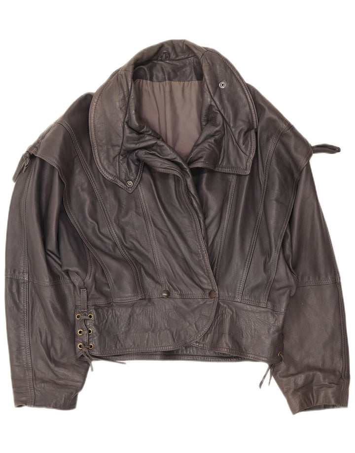 Vintage Γυναικείο Bomber Δερμάτινο Μπουφάν UK 12 Medium Grey