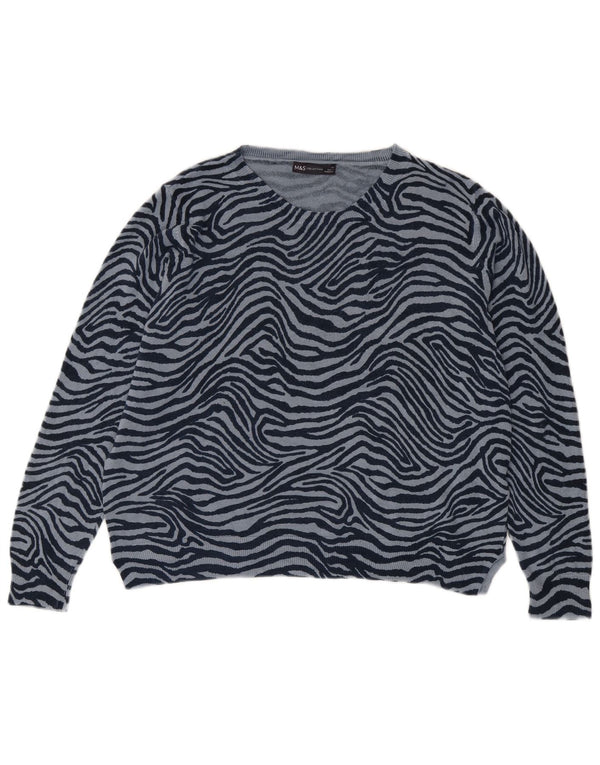 Marks & Spencer Γυναικείο πουλόβερ με λαιμόκοψη UK 22 3XL Blue Animal Print
