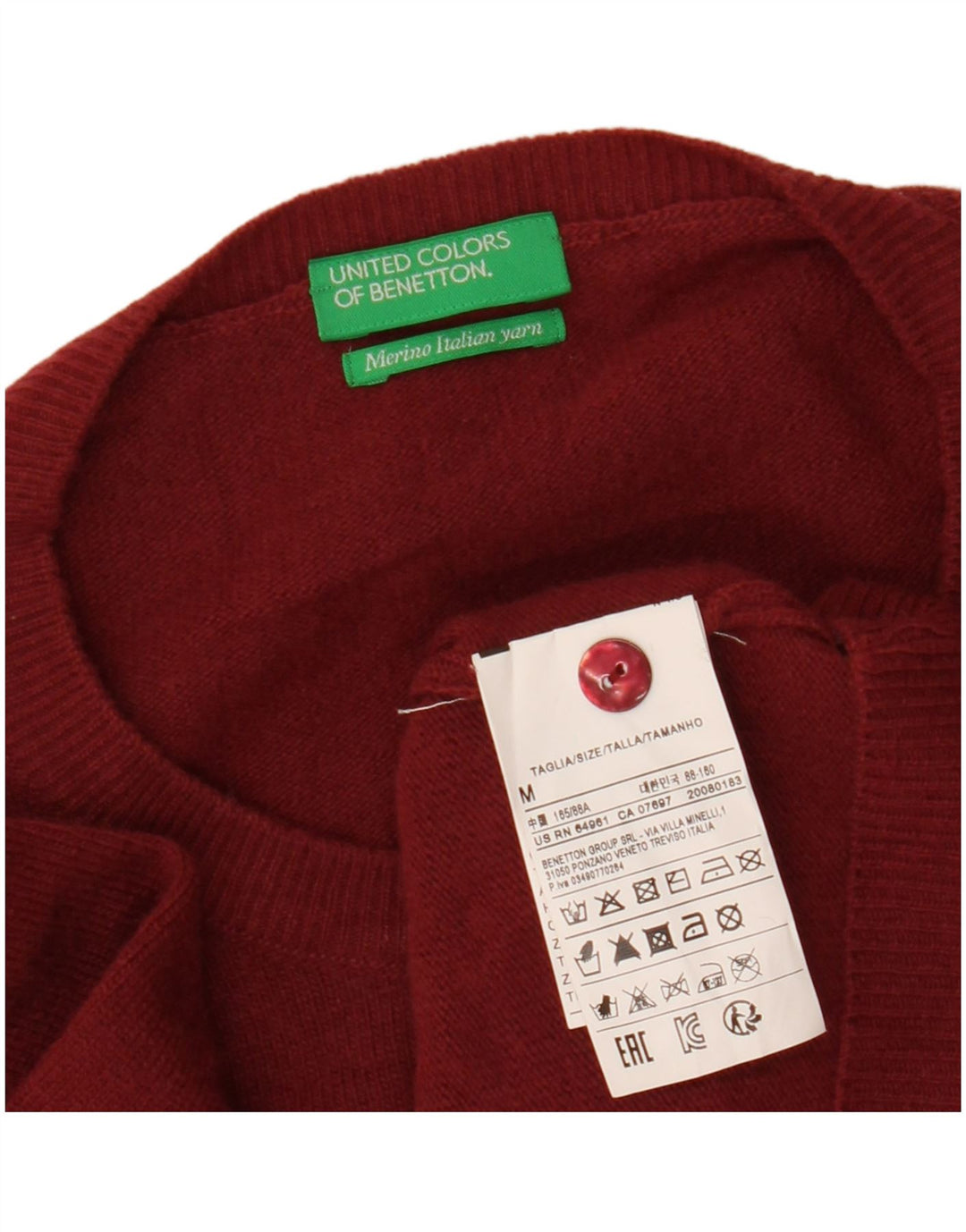 BENETTON Γυναικεία ζακέτα Crop UK 12 Medium Maroon μαλλί Merino